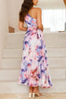 Mixiedress One Shoulder Sleeveless Cut Out Floral Print Pleated Maxi Dress