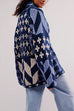 Mixiedress Button Down Drawstring Hem Geometric Pattern Sweater Cardigan