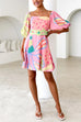 Mixiedress Puff Sleeves Backlesss Rio Print A-line Mini Dress