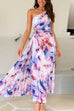 Mixiedress One Shoulder Sleeveless Cut Out Floral Print Pleated Maxi Dress