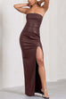 Mixiedress Strapless High Slit Faux Leather Bodycon Maxi Dress