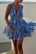 Mixiedress Halter V Neck Open Back Printed Mini Vacation Dress