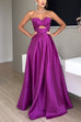 Mixiedress Strapless Lace-up High Slit Satin Maxi Party Dress