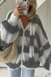 Mixiedress Lantern Sleeves Button Down Color Block Stripes Sweater with Scarf