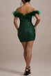 Mixiedress Off Shoulder Feather Trim Sequin Mini Party Dress