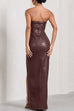 Mixiedress Strapless High Slit Faux Leather Bodycon Maxi Dress