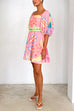 Mixiedress Puff Sleeves Backlesss Rio Print A-line Mini Dress