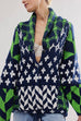 Mixiedress Button Down Drawstring Hem Geometric Pattern Sweater Cardigan