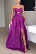 Mixiedress Strapless Lace-up High Slit Satin Maxi Party Dress