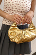 Mixiedress Metallic Ruched Faux Leather Funky Handbag