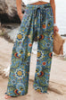 Mixiedress Drawstring Elastic Waist Wide Leg Floral Print Pants