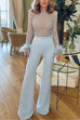 Mixiedress Feather-Paneled Long Sleeves Bell Bottoms Sequin Jumpsuit