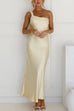 One Shoulder Sleeveless Open Back Satin Maxi Dress