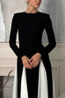 Mixiedress Long Sleeves Color Block Swing Maxi Dress