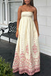 Mixiedress Spaghetti Strap High Waist Floral Print Cotton Linen Maxi Dress