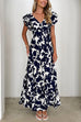 V Neck Ruffle Sleeves Paisley Print Maxi Dress