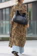 Mixiedress Lapel Open Front Leopard Midi Trendy Coat