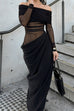 Mixiedress Off Shoulder Long Sleeves Mesh Splice Maxi Dress