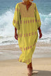 Mixiedress 3/4 Balloon Sleeves Bohe Printed Caftan Midi Vacation Dress