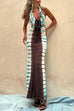 Halter Backless Ruffle Trim Color Block Tie Dye Maxi Dress