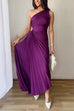 Mixiedress One Shoulder Cut Out Waist Solid Pleated Maxi Dress