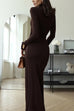 Mixiedress Turtleneck Ruched High Slit Maxi Party Dress