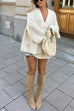 Mixiedress V Neck Button Up Solid Loose Sweater