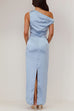 Mixiedress Asymmetric Shoulder Back Slit Waisted Maxi Dress