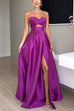 Mixiedress Strapless Lace-up High Slit Satin Maxi Party Dress