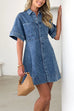 Short Sleeves Collared Button Down Denim Mini Dress