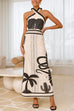 Mixiedress Palm Canyon Print Criss Cross Halter Maxi Dress