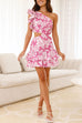 Mixiedress One Shoulder Cut Out Floral Print Ruffle Mini Dress