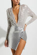 Mixiedress Wrap Deep V Neck Long Sleeves Sequin Bodysuit