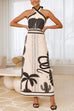 Mixiedress Palm Canyon Print Criss Cross Halter Maxi Dress