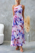 Chicest One Shoulder Cut Out Pleated Floral Print Maxi Dress