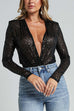 Mixiedress Wrap Deep V Neck Long Sleeves Sequin Bodysuit