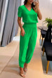 Mixiedress V Neck Short Sleeve Top High Waist Tapered Pants Set