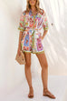 Short Sleeves Button Up Tie Waist Aztec Print Romper