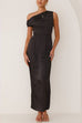 Mixiedress Asymmetric Shoulder Back Slit Waisted Maxi Dress