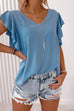 Mixiedress V Neck Flare Sleeve Solid Summer Top