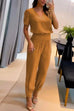 Mixiedress V Neck Short Sleeve Top High Waist Tapered Pants Set