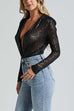 Mixiedress Wrap Deep V Neck Long Sleeves Sequin Bodysuit