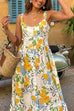 Mixiedress Button Down Printed A-line Ruffle Midi Sundress