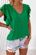 Mixiedress V Neck Flare Sleeve Solid Summer Top