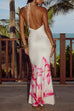 Mixiedress Halter V Neck Backless Ruched Flower Print Maxi Dress