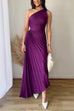 Mixiedress One Shoulder Cut Out Waist Solid Pleated Maxi Dress