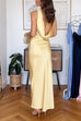 V Neck Plunge Cowl Back Sleeveless Maxi Party Dress