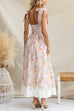 Adjustable Tie Straps Waisted Floral Print Maxi Dress