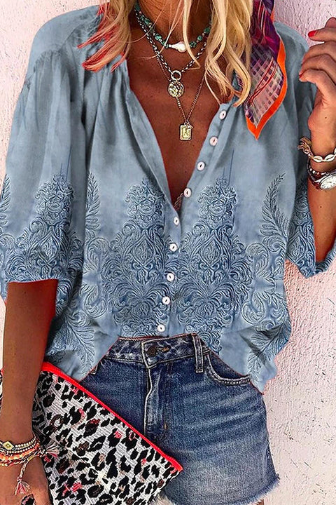 Mixiedress Long Sleeves Button Up Unique Print Shirt