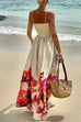 Mixiedress Bow Shoulder Smocked Floral Print Cami Maxi Vacation Dress